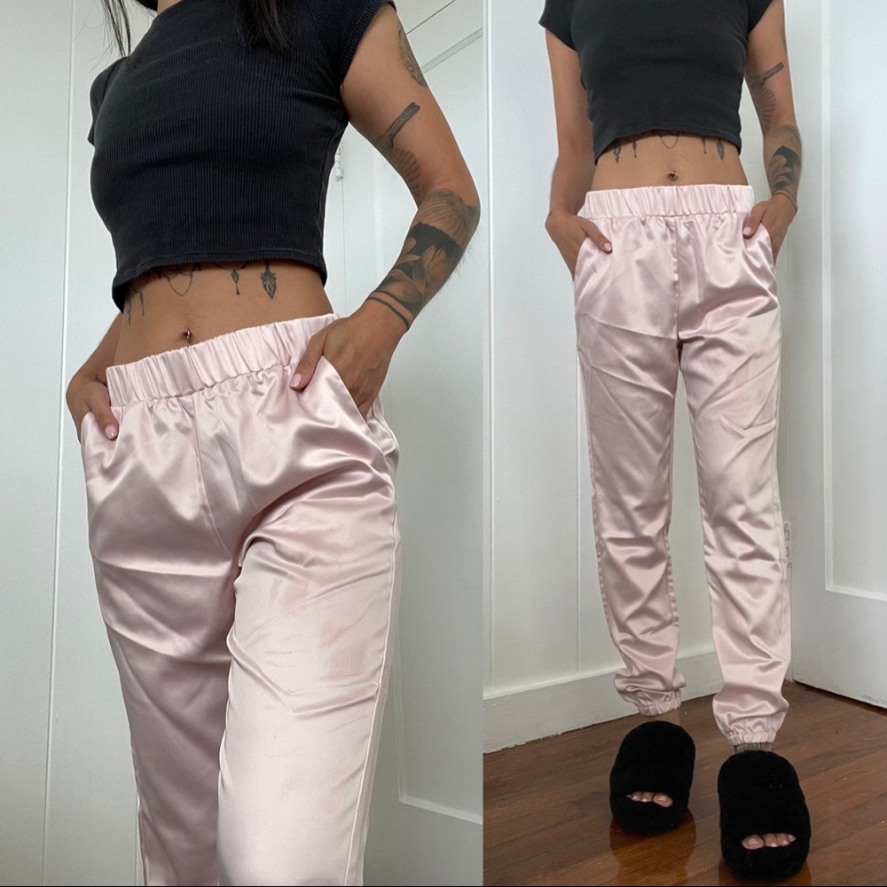 Baby Pink Satin Joggers